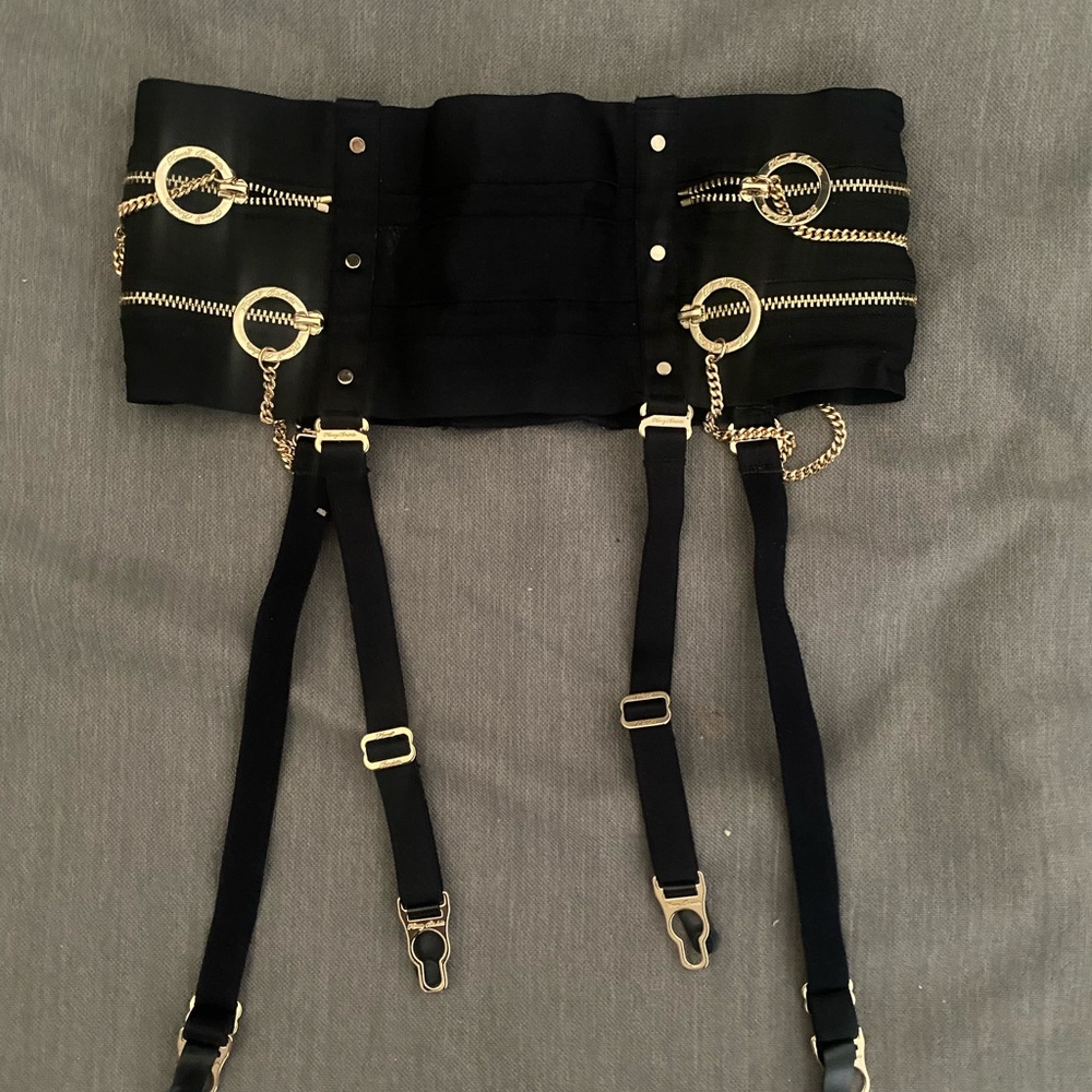 Honey Birdette Black Garter Belt with Gold Accents
